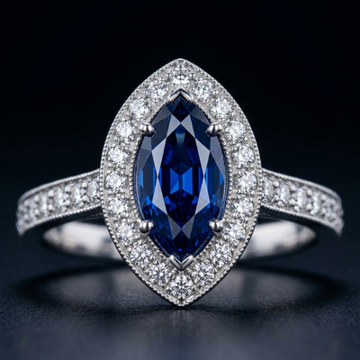 Sapphire Marquise Halo Ring media 4