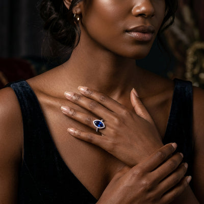 Sapphire Marquise Halo Ring media 2