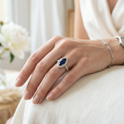 Sapphire Marquise Halo Ring media 3