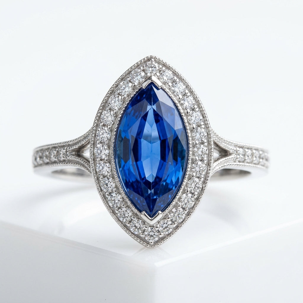 Sapphire Marquise Halo Ring