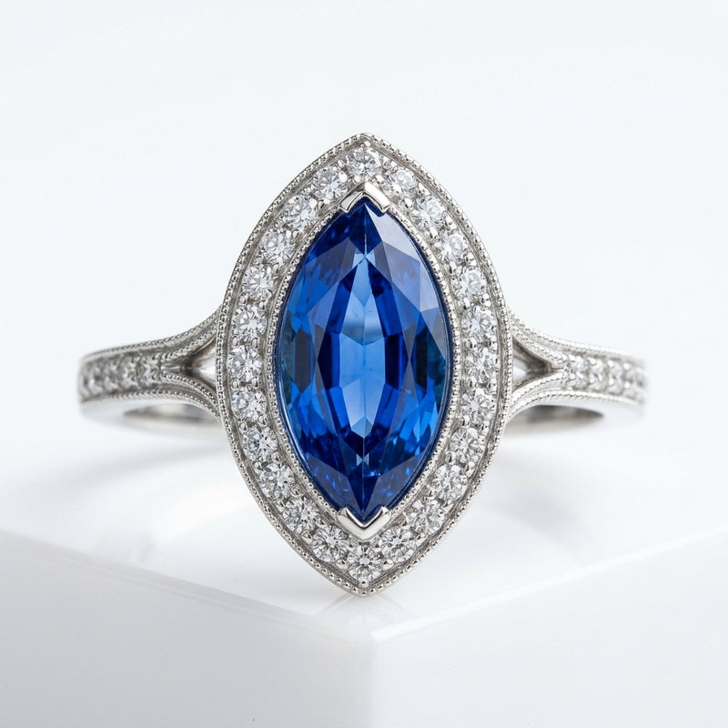 Sapphire Marquise Halo Ring
